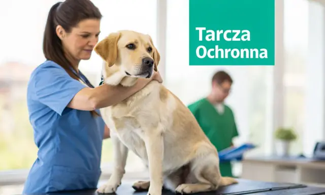 Weterynarz bada labradora. Nie martw się, jeśli szczepienie psa po terminie, ważne jest, by zadbać o jego zdrowie.