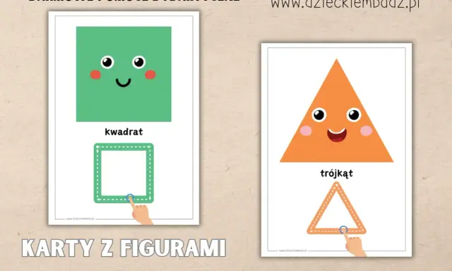 Darmowy szablon wycinanki do druku: karty z kwadratem i trójkątem dla dzieci.
