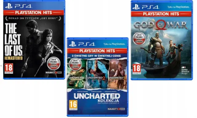 Kolekcja gier na PS4: The Last of Us Remastered, God of War i Uncharted: Kolekcja Nathana Drake'a. To najlepsze gry na PS4 w polskiej wersji językowej.