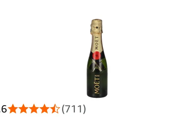 Mini Moët & Chandon Champagnerflasche mit goldenem Etikett und rotem Siegel.