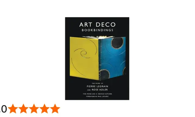 Couverture du livre "Art Deco Bookbindings" présentant une reliure bicolore jaune et bleue, œuvre de Pierre Legrain.