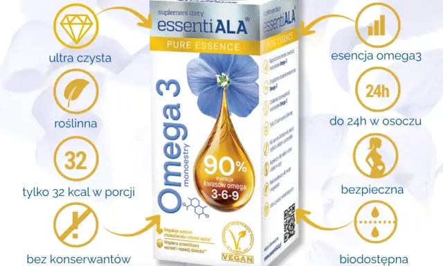 Suplement diety essentiALA Omega 3: 90% esencji kwasów omega 3-6-9. Dowiedz się, ile omega 3 dziennie jest optymalne.