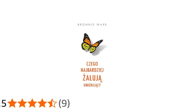 Motyl na okładce książki Bronnie Ware "Czego najbardziej żałują umierający". 4,5 gwiazdki oceny.