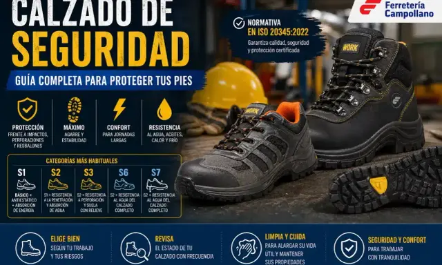 Calzado de seguridad: guía completa para proteger tus pies. Conoce las categorías S1-S7 y el significado de s3 src para elegir el ideal.