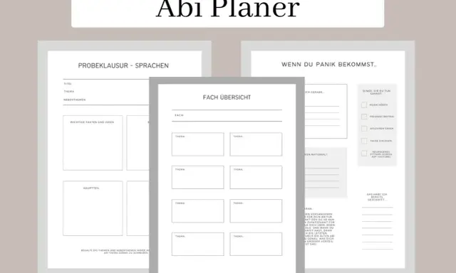 Abi Planer mit Übersicht für Prüfungen und Panikbewältigung. Ein Abiturient nutzt ihn zur Organisation.