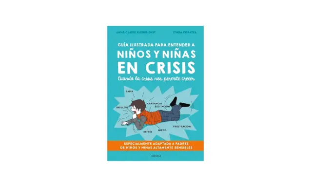 Ilustración de un niño en medio de una crisis, con etiquetas como "rabia", "miedo" y "estrés". Guía para entender la crisis de los 4 años en niños.
