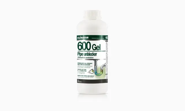 Jak używać kreta w żelu? Butelka Clinazur 600 Gel do udrażniania rur, rozpuszcza zatory organiczne.