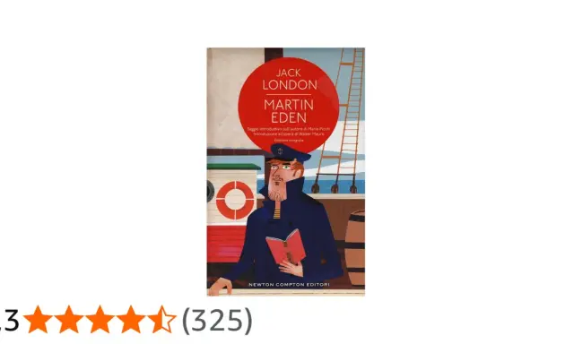 Copertina di "Martin Eden" di Jack London, con un marinaio che legge un libro su una nave.