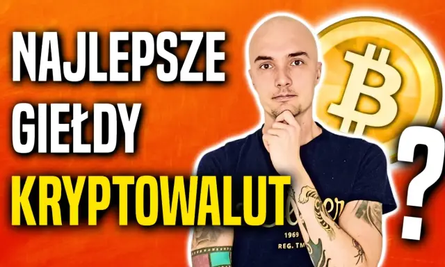 Mężczyzna zastanawia się nad najlepszymi giełdami kryptowalut. Obok symbol Bitcoina i znak zapytania.