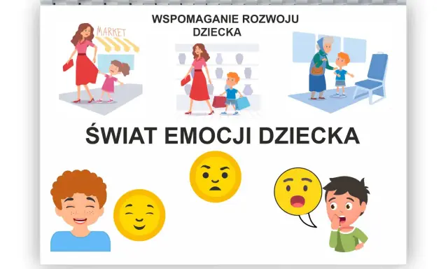 Ilustracja pokazuje 3 letnie dziecko w różnych sytuacjach, towarzyszące mu emocje i wspieranie rozwoju.