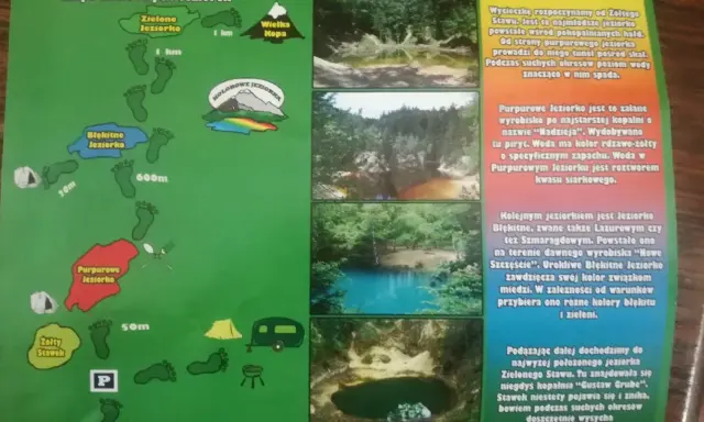 Kolorowe jeziorka: mapa szlaku przez Purpurowe, Błękitne i Zielone Jeziorko.
