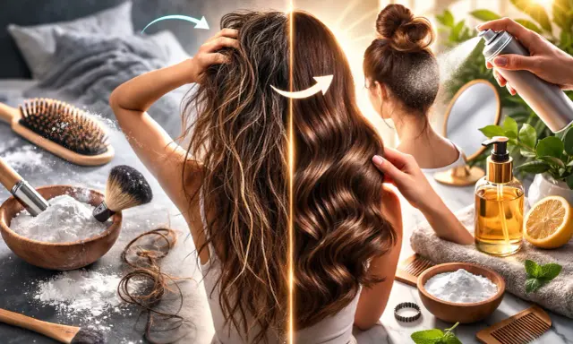 Scopri come togliere la puzza dai capelli senza lavarli con polvere e spray. Capelli spenti e opachi trasformati in una chioma lucente e profumata.