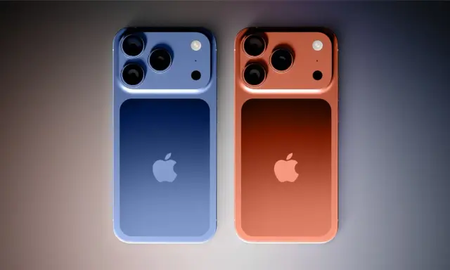 Dwa iPhone'y: niebieski i miedziany. Różnica między iPhone Pro a zwykłym często tkwi w aparacie.