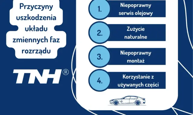 Przyczyny uszkodzenia układu zmiennych faz rozrządu: niepoprawny serwis olejowy, zużycie naturalne, niepoprawny montaż, korzystanie z używanych części.