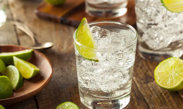 Erfrischender Gin Tonic mit Eis und Limettenspalten. So trinkt man Gin am besten: pur, mit Tonic und frischer Limette.