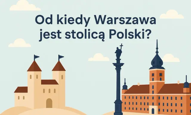 Ilustracja z pytaniem "Od kiedy Warszawa jest stolicą Polski?" przedstawia zamek, kolumnę Zygmunta i Zamek Królewski.