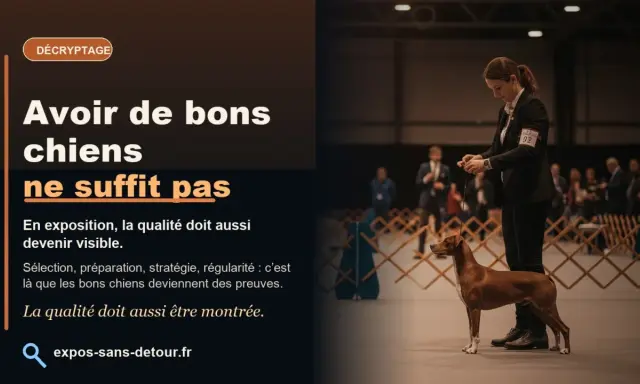Une femme juge un chien lors d'un concours de beauté canine. La qualité doit être visible.