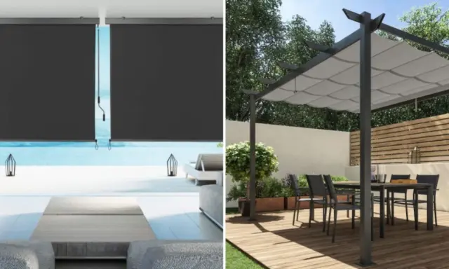 Persianas enrollables y pérgola con toldo: dos ideas para dar sombra en un patio, creando espacios acogedores y funcionales.