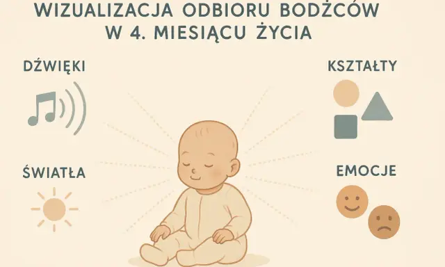4-miesięczne dziecko skok rozwojowy: odbiór dźwięków, świateł, kształtów i emocji.