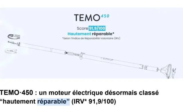 TEMO-450 : un moteur électrique désormais classé "hautement réparable" (IRV* 91,9/100). Le TEMO 450 obtient un score de 91,9/100.