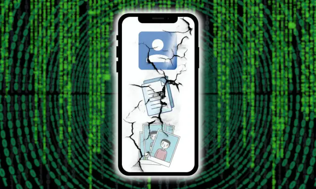 Uszkodzony telefon z ikonami i zdjęciami. Dowiedz się, jak odzyskać zdjęcia ze starego telefonu, nawet gdy wydaje się to niemożliwe.