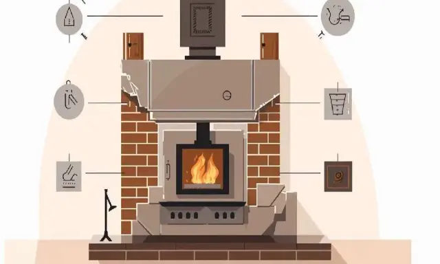 Ilustración de una chimenea con iconos que detallan la normativa chimeneas viviendas unifamiliares.