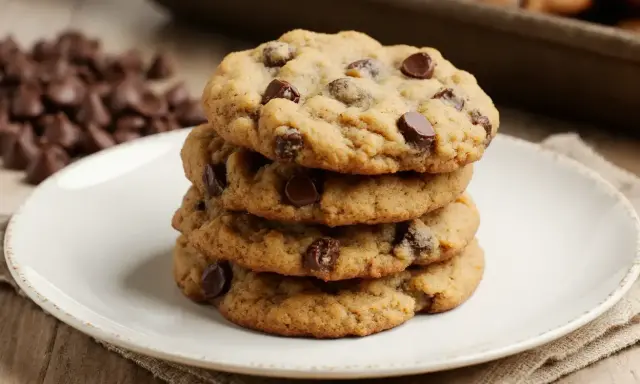 Pile de biscuits aux pépites de chocolat, un délice sans farine. Parfaits pour une pause gourmande.
