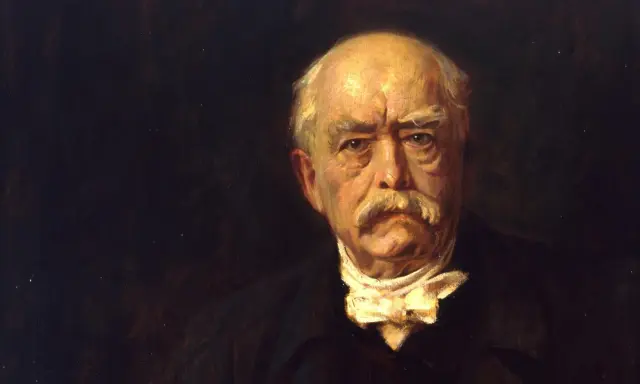 Porträt von Otto von Bismarck, dem Architekten der deutschen Einigung und Meister der Realpolitik. Sein Blick ist intensiv, sein Schnurrbart markant.
