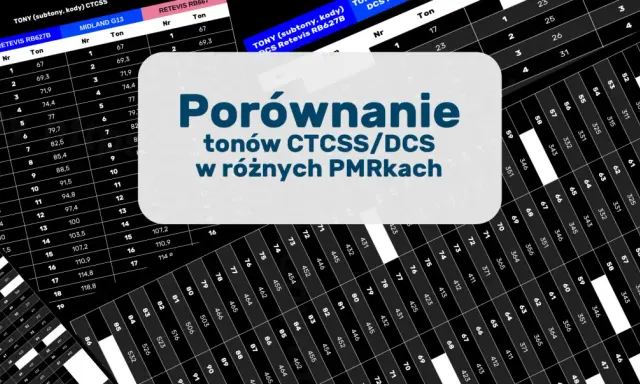 Porównanie tonów CTCSS/DCS w różnych PMRkach. Tabela zawiera dane dla modeli Motorola, Midland, Retevis.