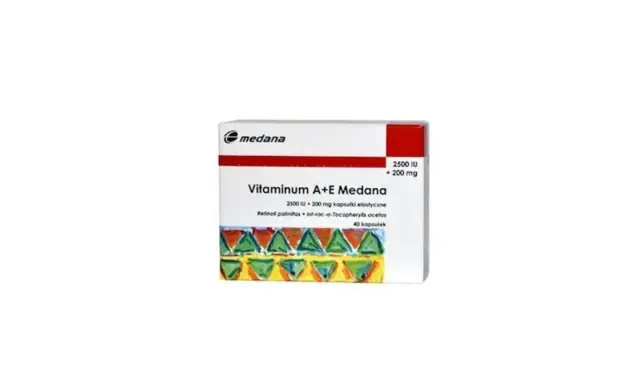 Opakowanie Vitaminum A+E Medana. Przed zastosowaniem zapoznaj się z ulotką, aby poznać witamina a+e przeciwwskazania.