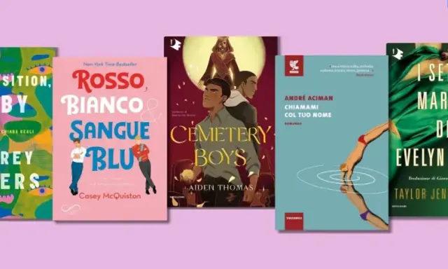 Cinque copertine di libri, tra cui "Detransition, Baby" e "I sette mariti di Evelyn Hugo", celebrano storie e personaggi LGBT+.