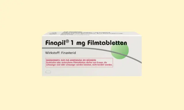 Opakowanie leku Finapil 1 mg z substancją czynną finasterydem. Stosowany u mężczyzn, ostrzeżenie dla kobiet w ciąży.