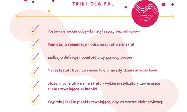 Triki dla fal: lekkie odżywki, proteinowe stylizatory, afro picki i pianki utrwalające dla pięknych włosów falowanych fryzur.