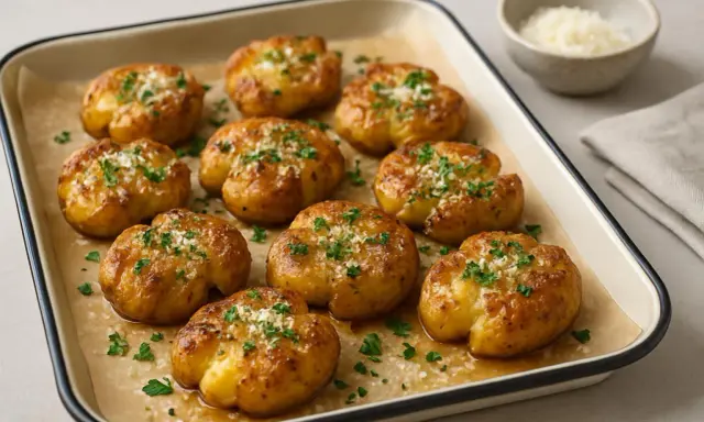 Krispiga, gyllene smashed potatoes med persilja och parmesan. Ett perfekt recept för ugnsrostade potatisar som passar till det mesta.