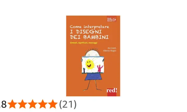 Copertina del libro "Come interpretare i disegni dei bambini", con un disegno stilizzato di un bambino che mostra un sole sorridente.