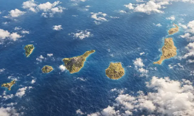 Widok z lotu ptaka na archipelag Wysp Kanaryjskich. Które wybrać: Teneryfa czy Gran Canaria?