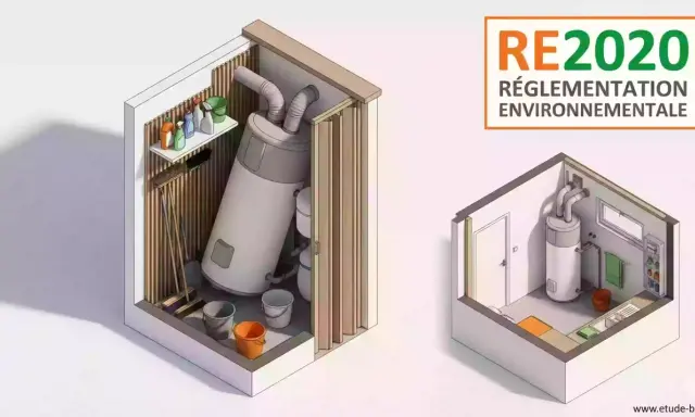 Comparaison de deux espaces techniques : l'un encombré, l'autre optimisé, en amont de la réglementation RE2020.