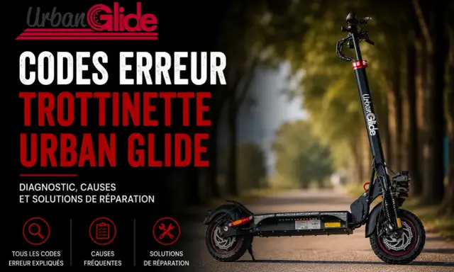 Codes erreur trottinette Urban Glide : diagnostic, causes et solutions de réparation. Si votre trottinette électrique s'allume que sur secteur, découvrez les explications.