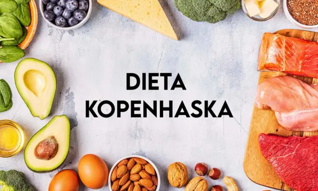 Składniki diety kopenhaskiej: łosoś, kurczak, wołowina, jajka, awokado, borówki, szpinak, brokuły, orzechy, migdały, ser, masło, olej.