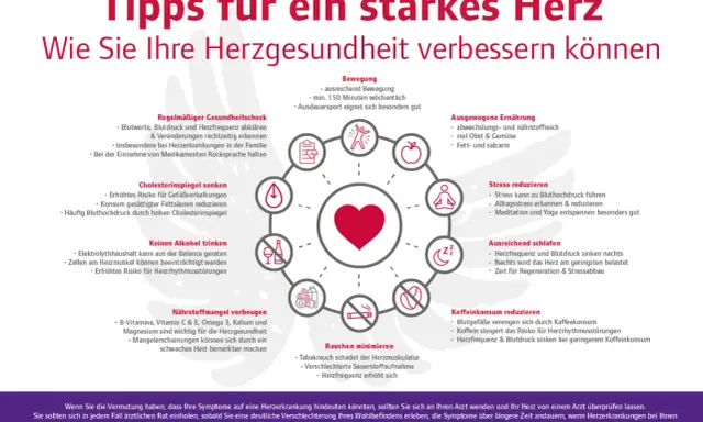 Herzgesundheit: Tipps für ein starkes Herz, inkl. Herzfrequenz Tabelle Frauen. Bewegung, Ernährung, Stressreduktion, Schlaf, kein Alkohol, Rauchen, Cholesterin.