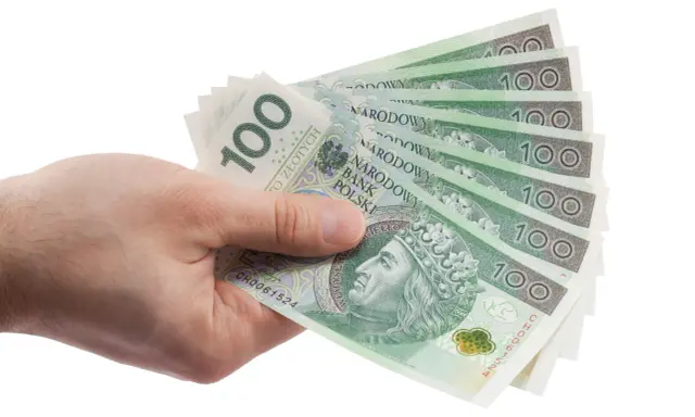 Dłoń trzyma kilka banknotów 100 zł. Może to symbolizować pieniądze potrzebne na zachowek od darowizny.