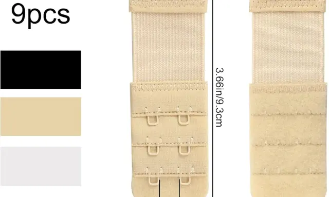 Set da 9 pezzi di prolunga reggiseno in colori nero, beige e bianco. Utile per aumentare il comfort.