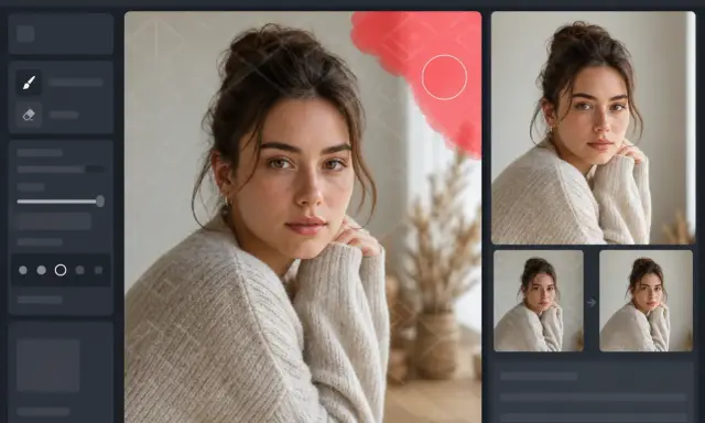Interfaccia di editing foto con ritratto femminile. Il **filigrana significato fotografia** è la sua essenza, catturata in un'espressione serena.