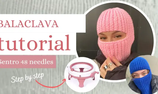 Różowa balaclava na drutach, tutorial krok po kroku z użyciem maszyny Sentro 48.