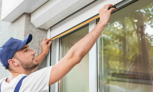 Obrero mide ventana para calcular el precio cambiar ventanas y persianas.
