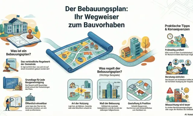 Der Bebauungsplan ist ein Regelwerk, das festlegt, was und wie auf einem Grundstück gebaut werden darf. Er ist die Grundlage für jede Baugenehmigung.