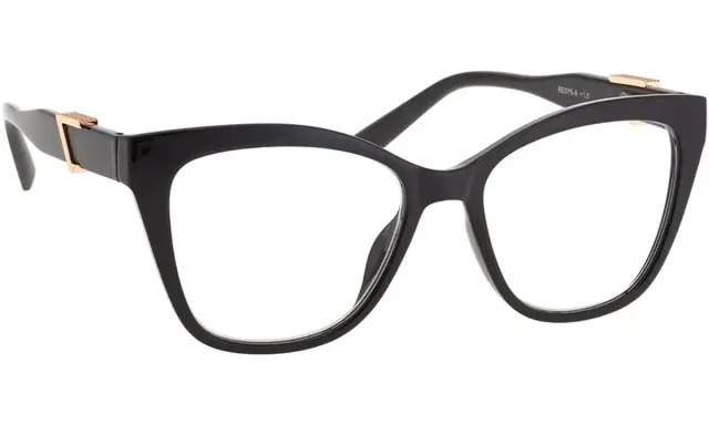 Eleganckie okulary do czytania w czarnej oprawce z złotymi zdobieniami. Czy okulary do czytania to plusy czy minusy? To zależy od potrzeb!
