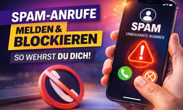 Schutz vor spam-anrufe aktuell: Handy zeigt Warnung für unbekannte Nummer. Ein rotes Verbotsschild für Anrufe symbolisiert das Blockieren.