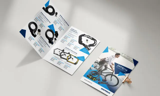 Katalogi produktowe Gerda prezentują zabezpieczenia rowerowe: spirale, łańcuchy i zapięcia składane.