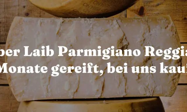 Halber Laib Parmigiano Reggiano, 24 Monate gereift. Was ist Parmesan? Ein Stück italienischer Genuss!